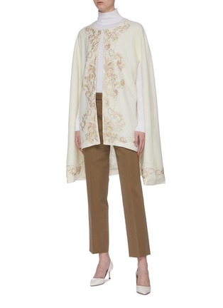 Figure View - Click To Enlarge - JANAVI - 'Elegant French' swirl embroidered border Merino wool poncho