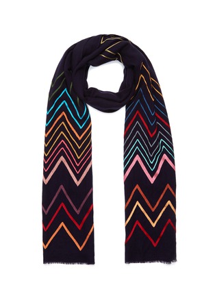 Main View - Click To Enlarge - JANAVI - 'Chevron' zig zag stripe embroidered Merino wool scarf