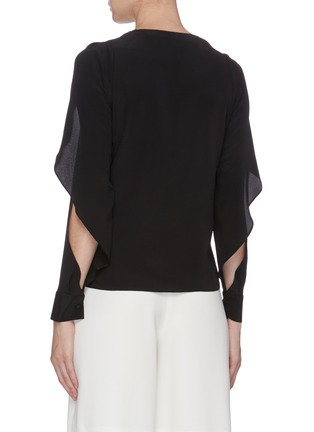 Back View - Click To Enlarge - BIANCA SPENDER - Ruffle cutout sleeve silk crepe V-neck top