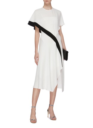 Figure View - Click To Enlarge - BIANCA SPENDER - 'Lauren' cape back overlay contrast stripe crepe dress