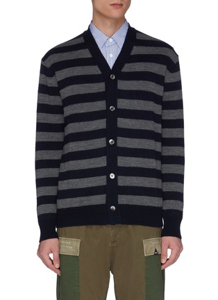 Main View - Click To Enlarge - COMME DES GARÇONS HOMME - Horizontal Stripe embroidered wool cardigan