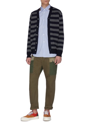 Figure View - Click To Enlarge - COMME DES GARÇONS HOMME - Horizontal Stripe embroidered wool cardigan