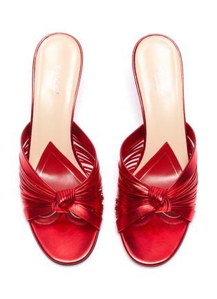 Detail View - Click To Enlarge - GUCCI - Strappy knot metallic leather sandals