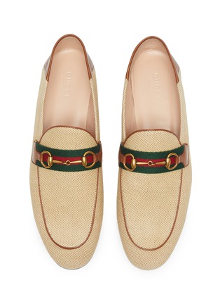 Detail View - Click To Enlarge - GUCCI - 'Brixton' web stripe horsebit canvas step-in loafers