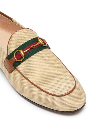 Detail View - Click To Enlarge - GUCCI - 'Brixton' web stripe horsebit canvas step-in loafers