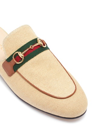Detail View - Click To Enlarge - GUCCI - 'Princetown' Web stripe horsebit canvas slide loafers
