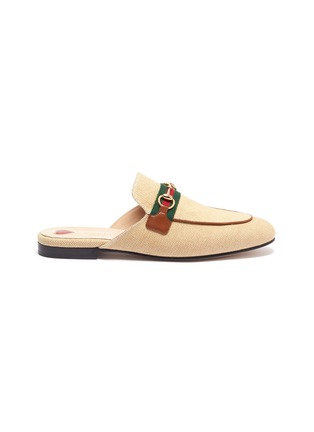 Main View - Click To Enlarge - GUCCI - 'Princetown' Web stripe horsebit canvas slide loafers