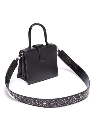 Figure View - Click To Enlarge - ALAÏA - 'Leonie' stud strap snakeskin trim small leather shoulder bag
