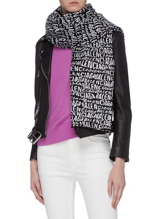 Figure View - Click To Enlarge - BALENCIAGA - 'Mixed Typo' logo jacquard velvet scarf