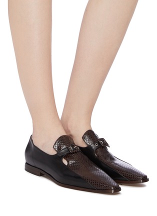 Figure View - Click To Enlarge - DRIES VAN NOTEN - Belted snake embossed leather loafers