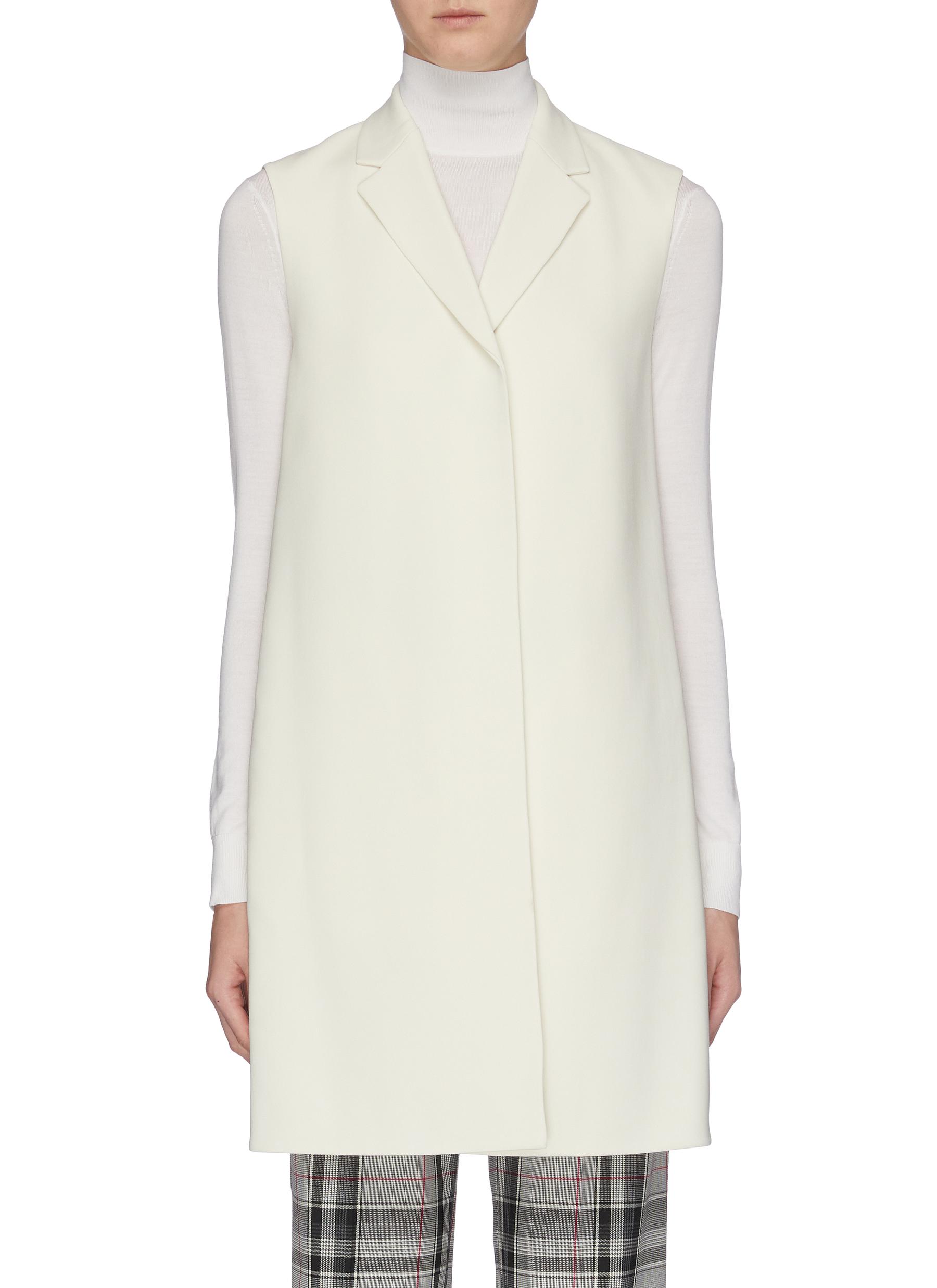 Notched lapel sleeveless crepe vest by Theory