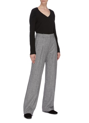 Figure View - Click To Enlarge - THEORY - Pleated speckled wool wide leg pants