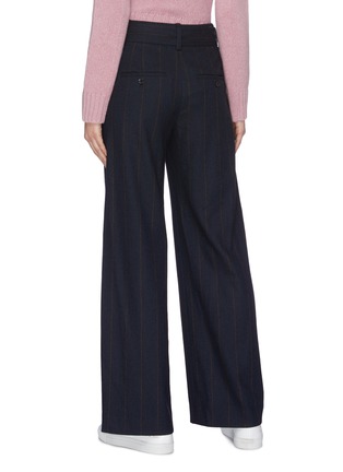 Back View - Click To Enlarge - VINCE - Belted pinstripe flannel wide leg pants