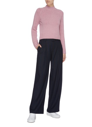 Figure View - Click To Enlarge - VINCE - Belted pinstripe flannel wide leg pants