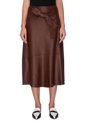 Main View - Click To Enlarge - VINCE - Sash tie lambskin leather midi skirt