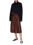 Figure View - Click To Enlarge - VINCE - Sash tie lambskin leather midi skirt