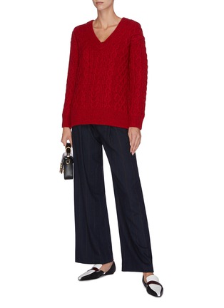 Figure View - Click To Enlarge - VINCE - V neck Merino wool blend cable knit sweater
