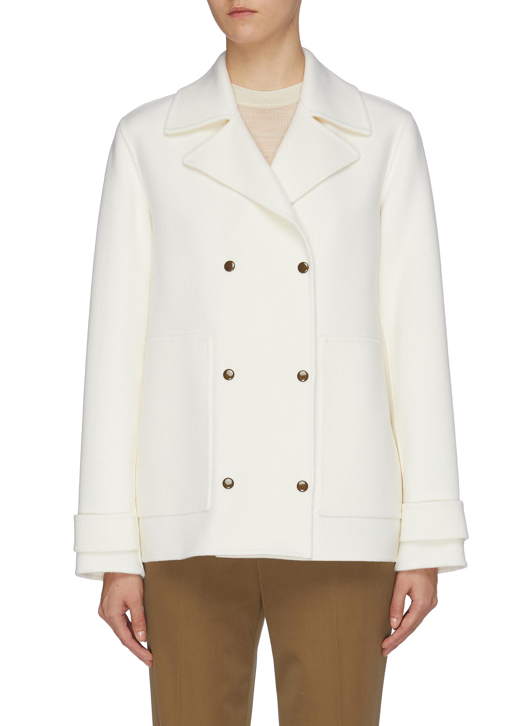 Double breasted wool-cashmere melton boxy trench coat by Theory
