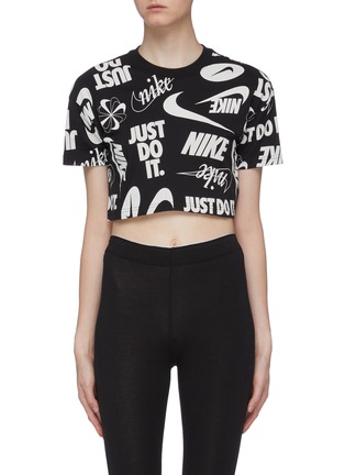 Main View - Click To Enlarge - NIKE - 'Essential' logo slogan print cropped T-shirt