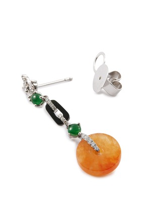Detail View - Click To Enlarge - LC COLLECTION JADE - Diamond jade mismatched link hoop drop earrings