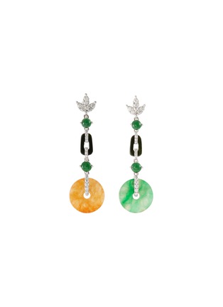 Main View - Click To Enlarge - LC COLLECTION JADE - Diamond jade mismatched link hoop drop earrings