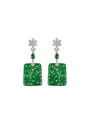 Main View - Click To Enlarge - LC COLLECTION JADE - Diamond floral jade plaque drop earrings