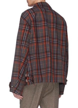 Back View - Click To Enlarge - SOLID HOMME - Buckled waist tab check plaid Harrington jacket