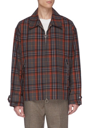 Main View - Click To Enlarge - SOLID HOMME - Buckled waist tab check plaid Harrington jacket