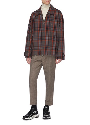 Figure View - Click To Enlarge - SOLID HOMME - Buckled waist tab check plaid Harrington jacket