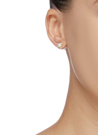 Front View - Click To Enlarge - VENNA - Eye stud star chain fringe drop earrings