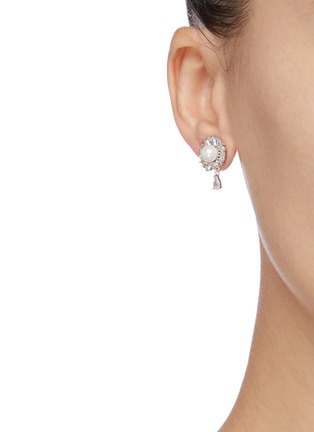 Front View - Click To Enlarge - VENNA - Faux pearl stud mixed chain drop earrings
