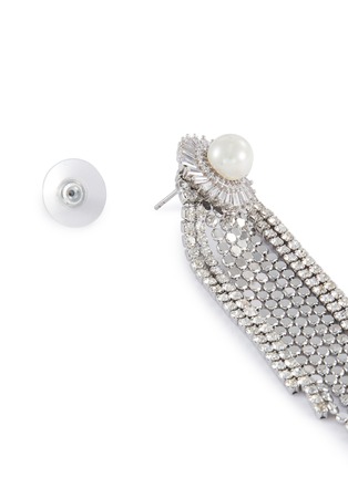 Detail View - Click To Enlarge - VENNA - Faux pearl stud glass crystal chain fringe drop earrings