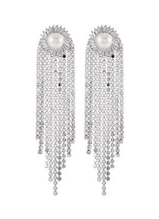 Main View - Click To Enlarge - VENNA - Faux pearl stud glass crystal chain fringe drop earrings