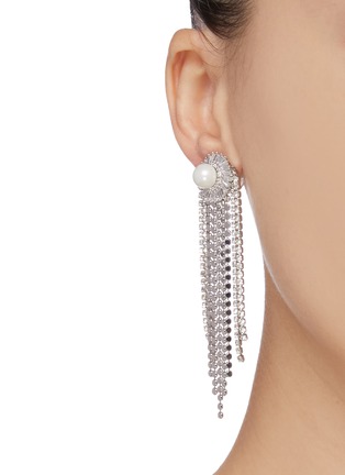 Figure View - Click To Enlarge - VENNA - Faux pearl stud glass crystal chain fringe drop earrings