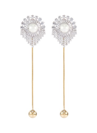 Main View - Click To Enlarge - VENNA - Glass crystal faux pearl linear chain drop earrings