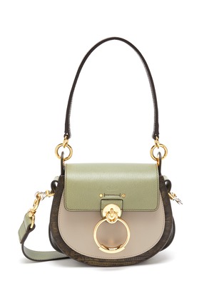 Main View - Click To Enlarge - CHLOÉ - 'Tess' ring lizard embossed panel small leather saddle bag