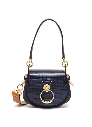 Main View - Click To Enlarge - CHLOÉ - 'Tess' ring small croc embossed leather saddle bag