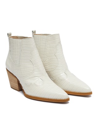 Detail View - Click To Enlarge - SAM EDELMAN - 'Winona' panelled croc embossed leather ankle boots