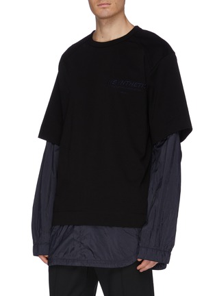 Front View - Click To Enlarge - JUUN.J - Slogan embroidered layered nylon long sleeve panel T-shirt