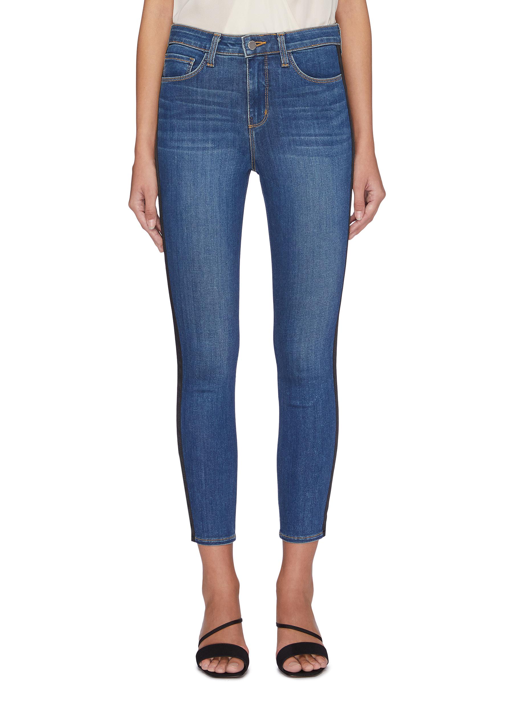 Margot stripe outseam skinny jeans by L’Agence