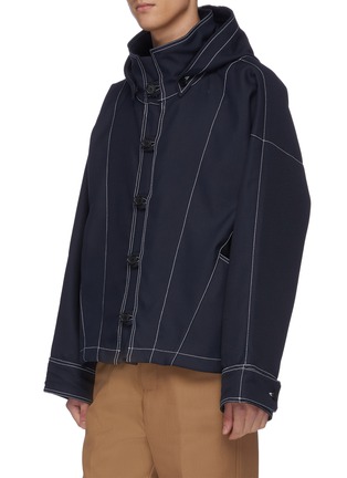 Front View - Click To Enlarge - JACQUEMUS - Contrast stitch hooded oversized jacket