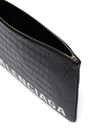 Detail View - Click To Enlarge - BALENCIAGA - 'Ville' logo print croc embossed leather pouch