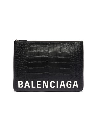 Main View - Click To Enlarge - BALENCIAGA - 'Ville' logo print croc embossed leather pouch