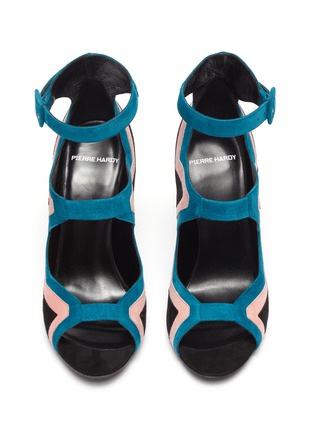 Detail View - Click To Enlarge - PIERRE HARDY - 'Vibe' ankle strap colourblock geometric cutout suede sandals