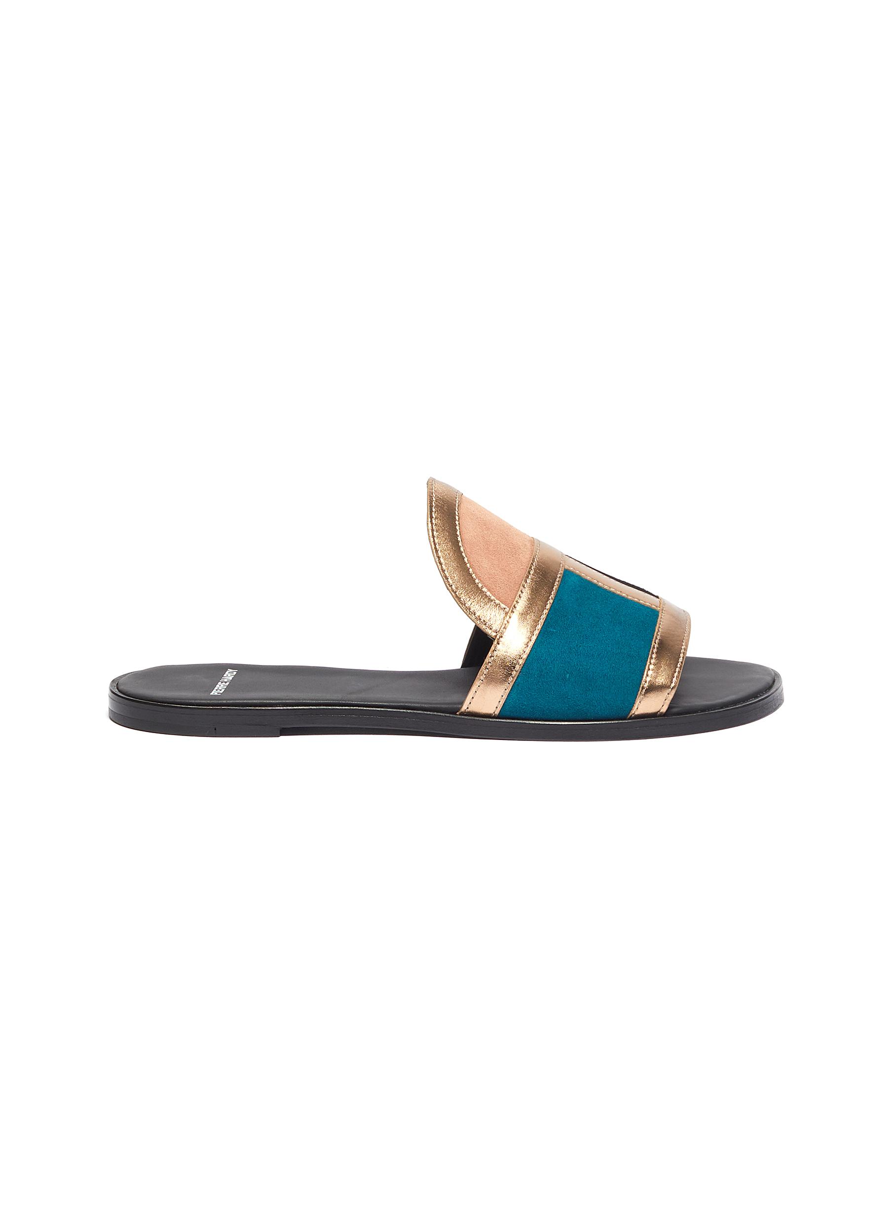 Click to view more detailed imagery on our partner's website Pierre Hardy 'Frame' Suede Patchwork Slide Sandals