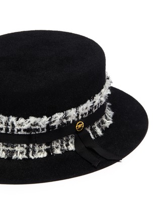 Detail View - Click To Enlarge - GLADYS TAMEZ - 'Gloria' fringe tweed ribbon felt boater hat