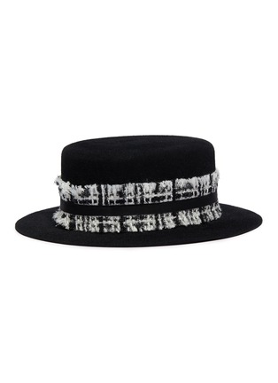 Figure View - Click To Enlarge - GLADYS TAMEZ - 'Gloria' fringe tweed ribbon felt boater hat