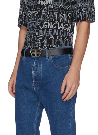 Figure View - Click To Enlarge - BALENCIAGA - BB logo buckle leather belt