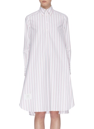 Main View - Click To Enlarge - THOM BROWNE  - Half-button placket flared stripe Oxford shirt dress