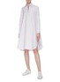 Figure View - Click To Enlarge - THOM BROWNE  - Half-button placket flared stripe Oxford shirt dress